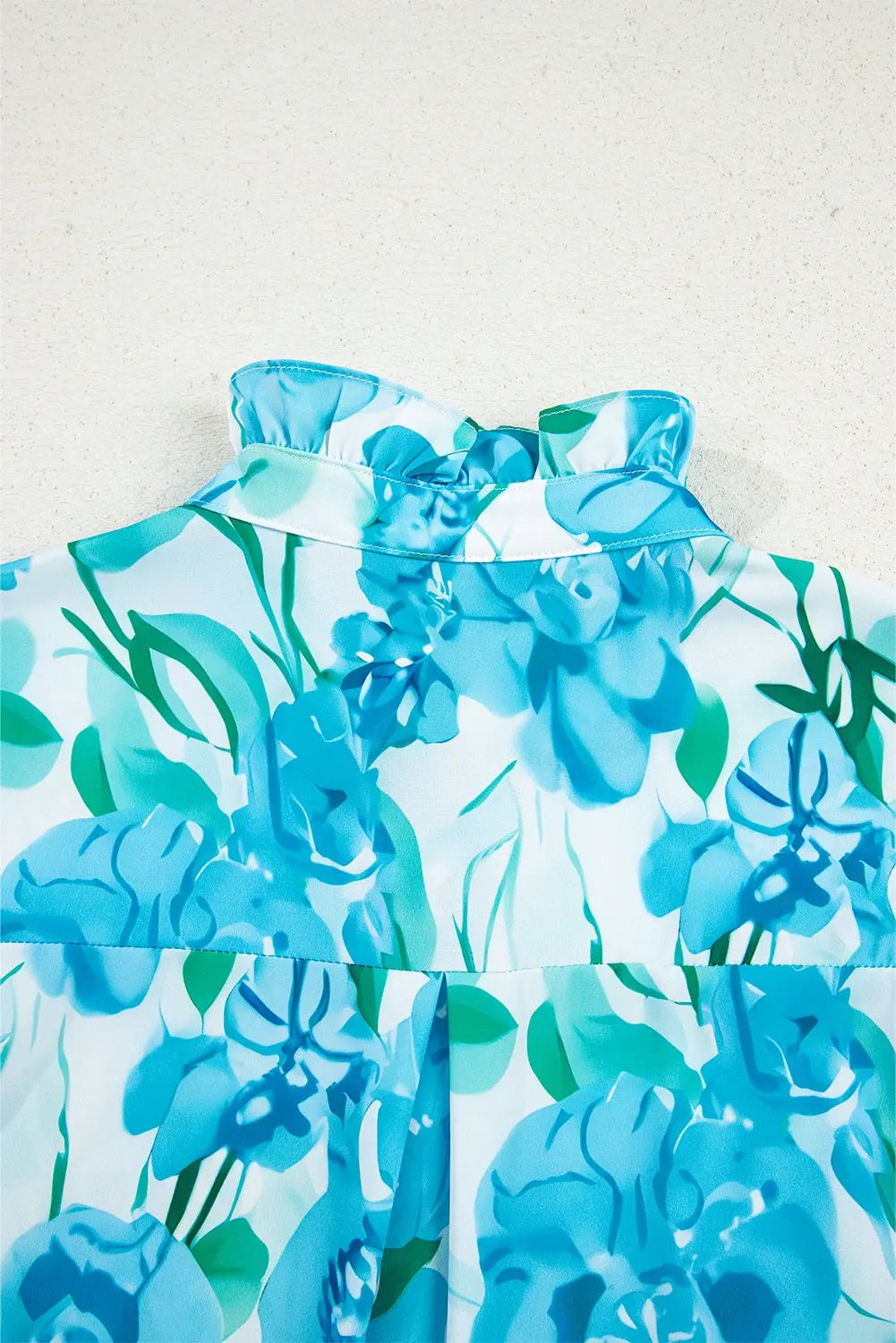 Premium Green Floral Frilled Collar Three Quarters Sleeve Elegant Shirt Dear-Lover Dropshipping